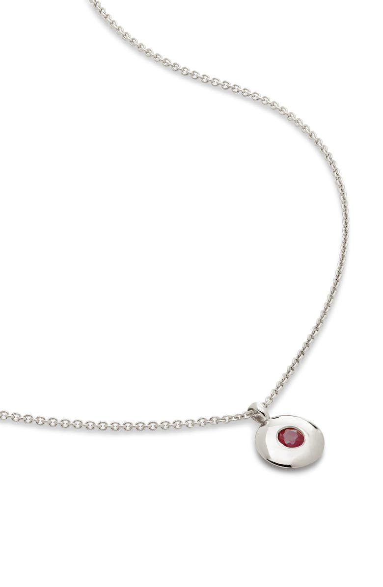 Monica Vinader July Birthstone Ruby Pendant Necklace, Main, color, Sterling Silver