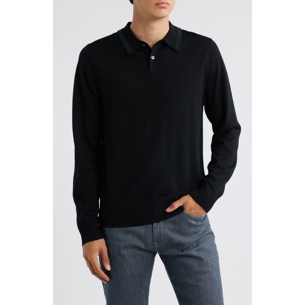 Ps By Paul Smith Ps Paul Smith Long Sleeve Tipped Wool Polo Sweater In Black