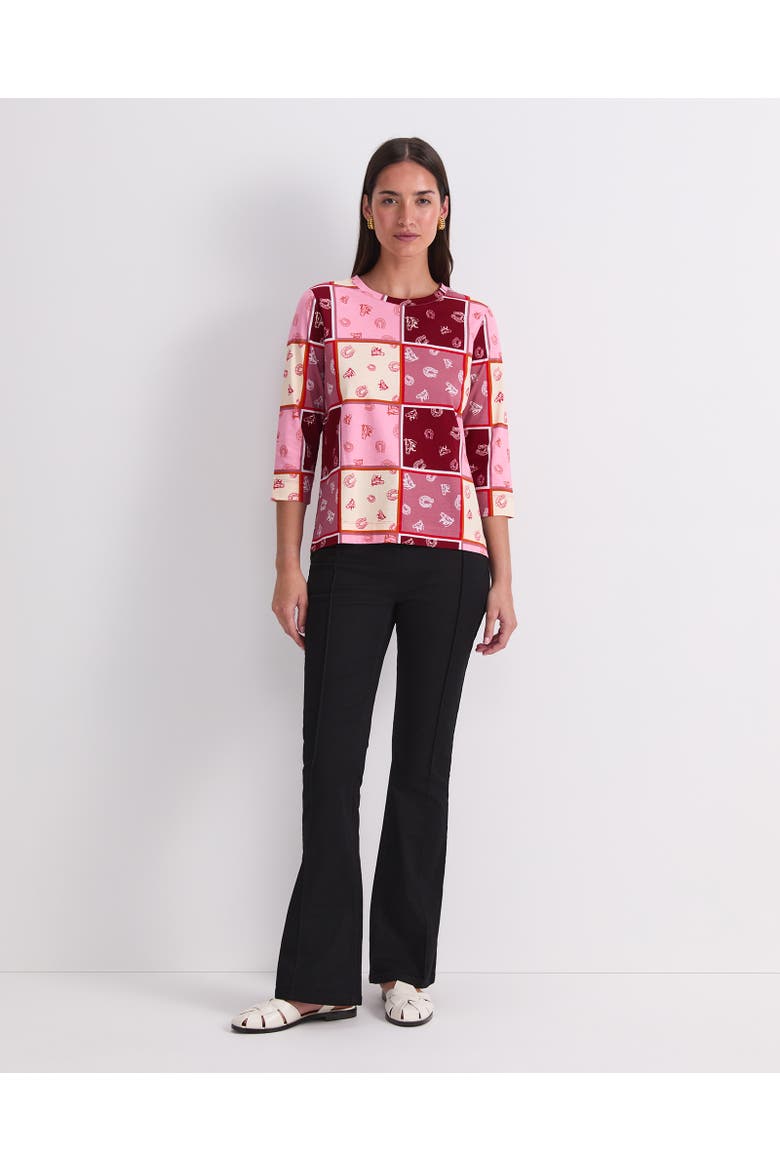 Horse Print 3/4 Sleeve Mercerized Top, Alternate, color, Pink Multi
