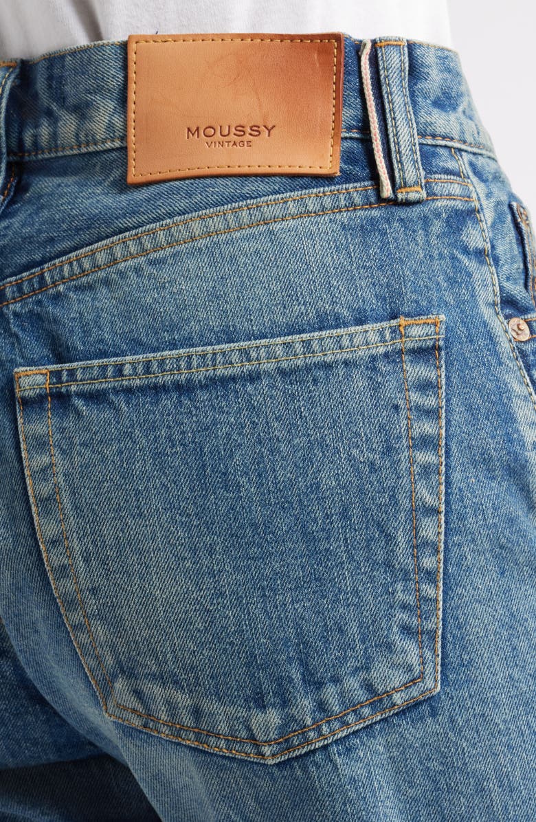 MOUSSY VINTAGE Hopewell High Waist Cuffed Raw Hem Straight Leg Jeans, Alternate, color, Dark Blue