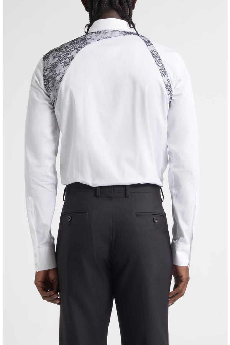 Lace Detail Harness Strap Cotton Poplin Button-Up Shirt, Alternate, color, OPTICALWHITE