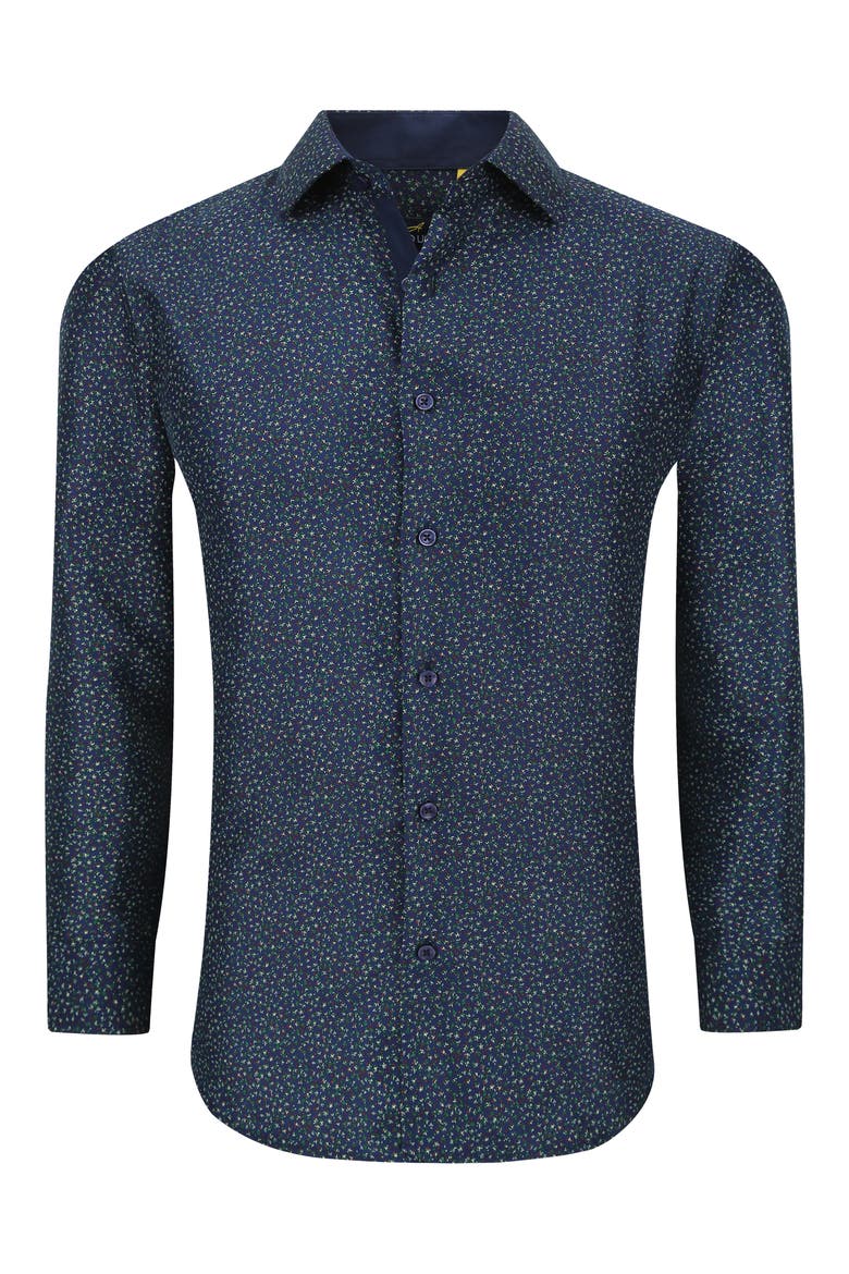 Slim Fit Flower Print Performance Button-Up Shirt, Alternate, color, NAVY