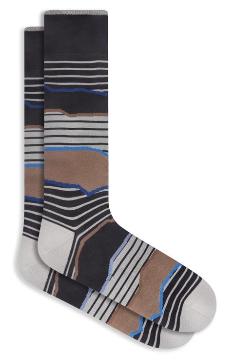 Stripe Mercerized Cotton Blend Dress Socks