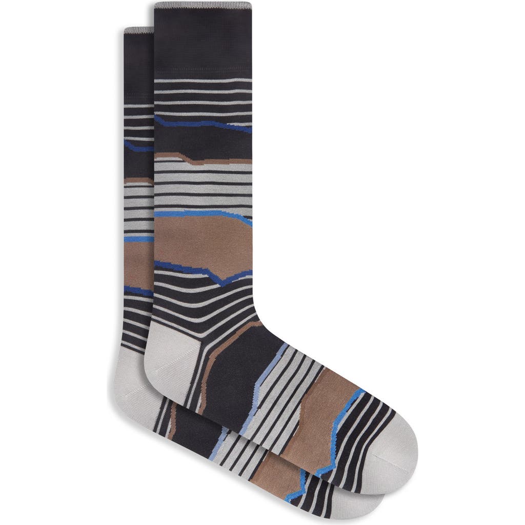 Bugatchi Stripe Mercerized Cotton Blend Dress Socks In Black