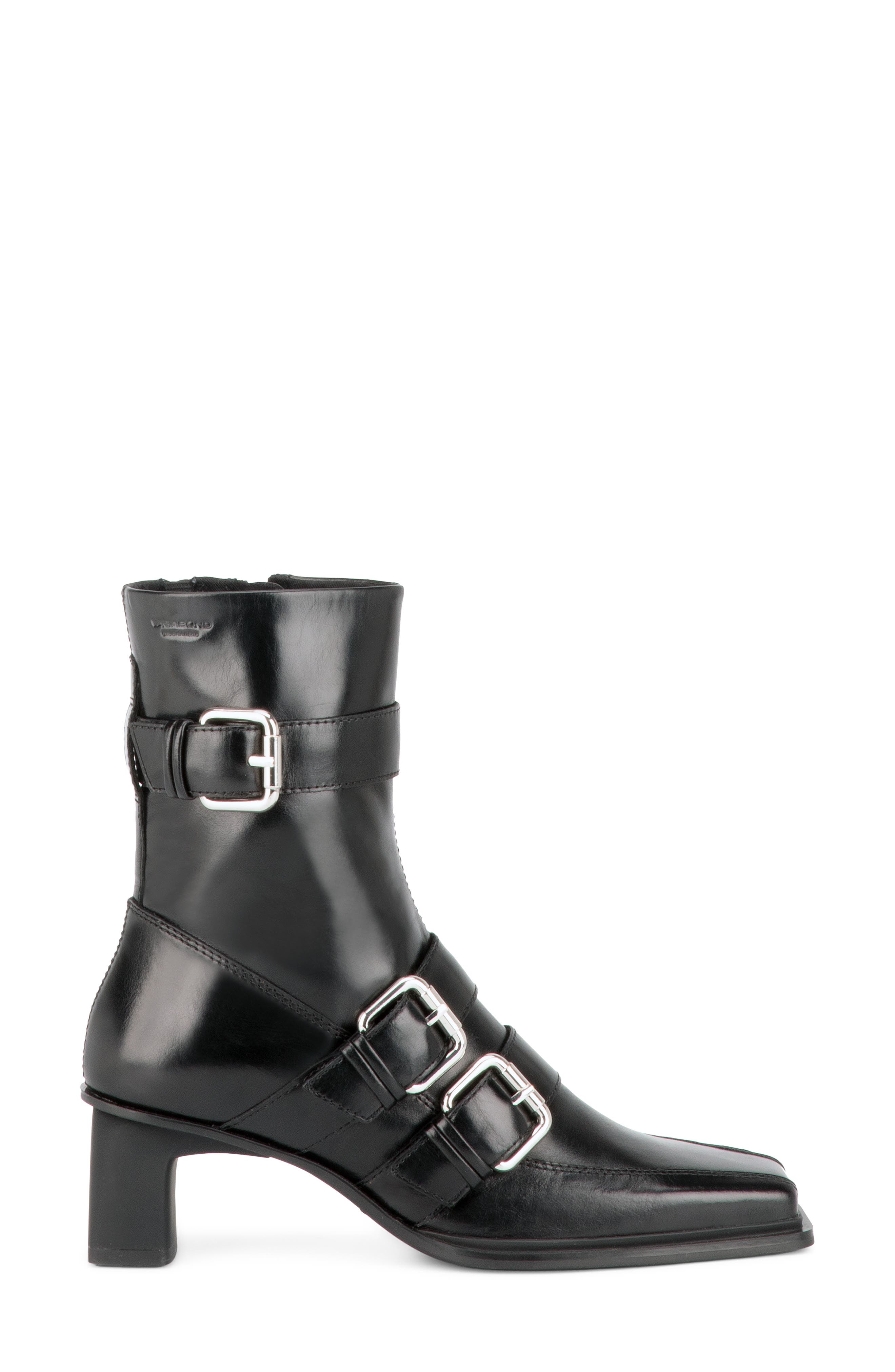Elvina Buckle Leather Boot, Alternate, color, BLACK