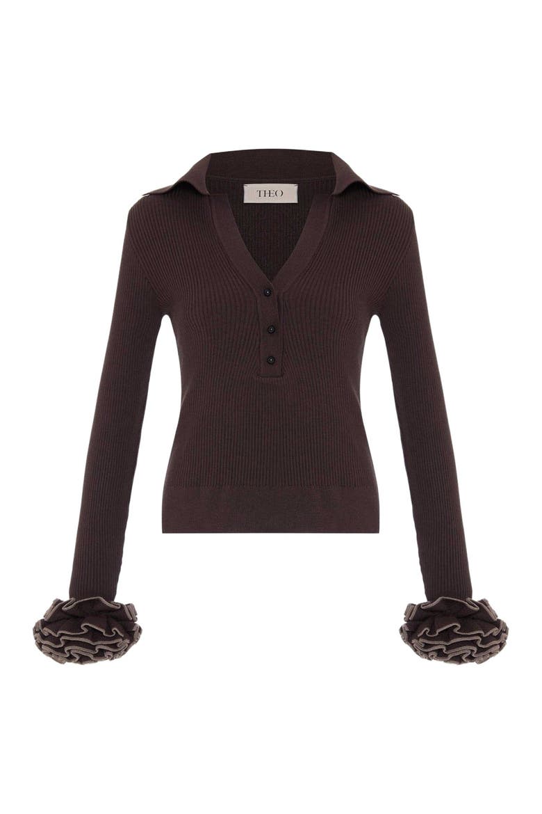 Nomia Ruffle Sleeve Johnny Sweater, Alternate, color, Koffee/Wheat