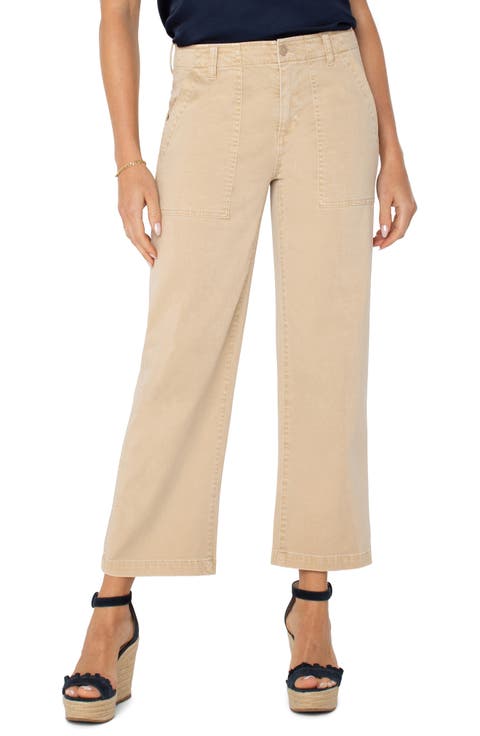 Crop Wide Leg Twill Cargo Pants