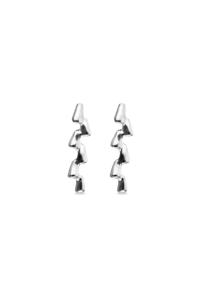 Long Earrings Plated In Embossed Sterling Silver, Alternate, color, Silver