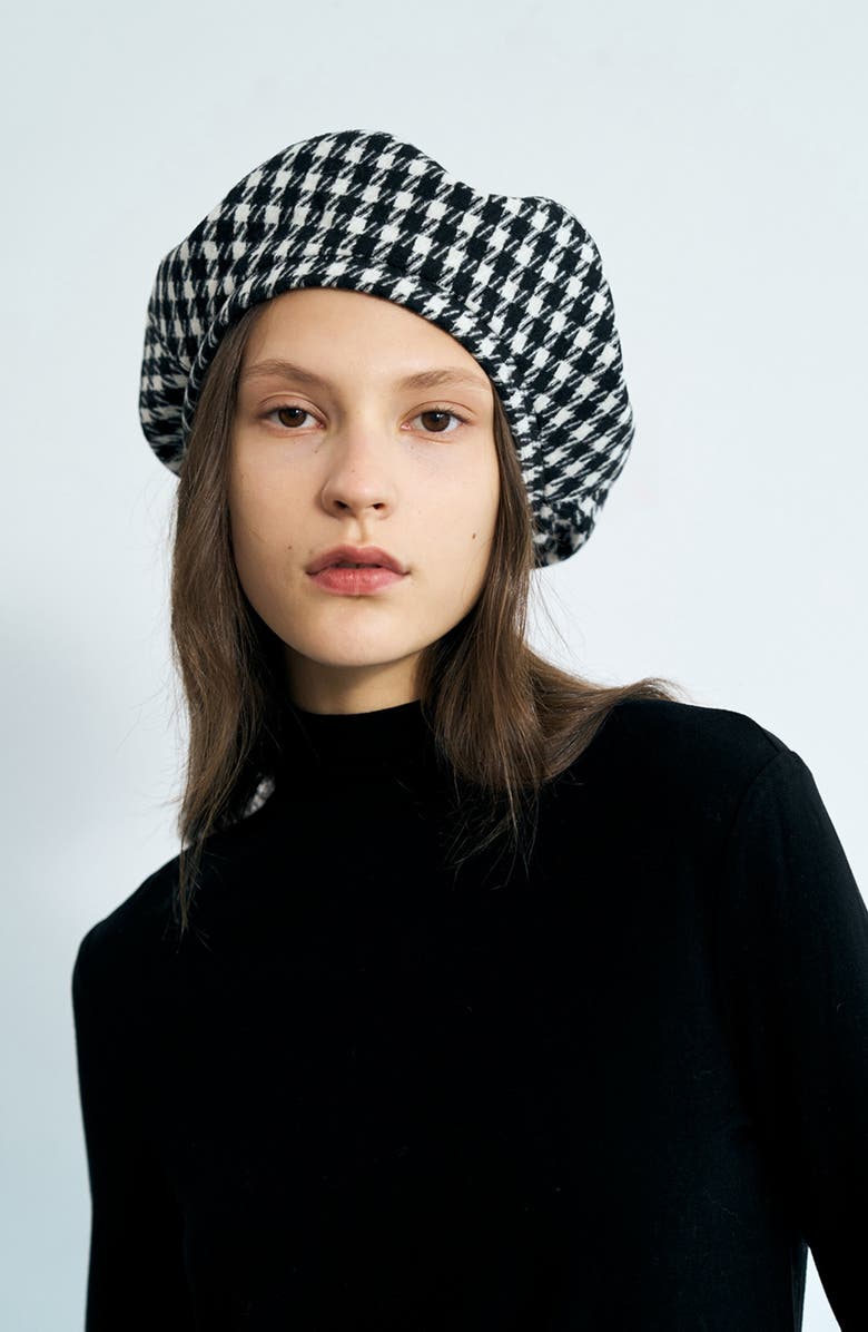 Lost Pattern Houndstooth Beret, Alternate, color, Black