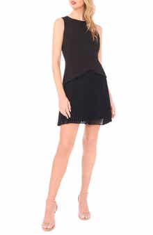 Sleeveless Pleated Skirt Mixed Media Minidress