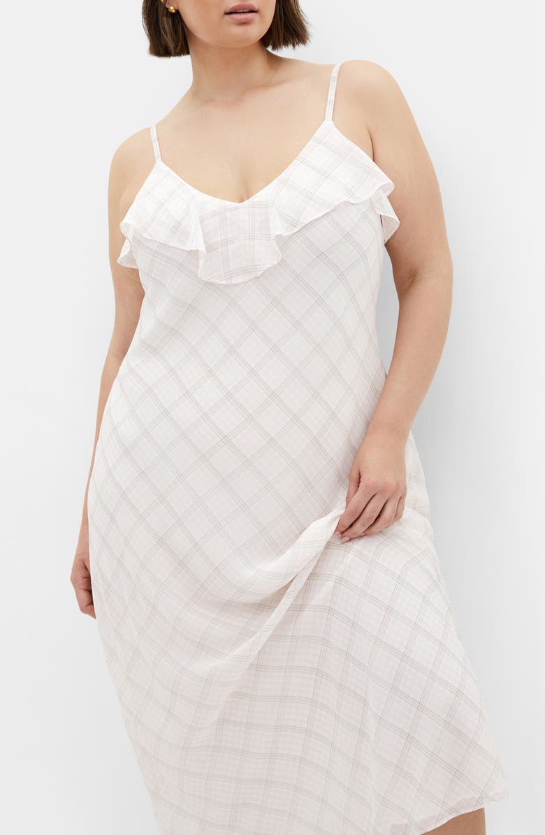 City Chic Ria Ruffle Neck Slipdress, Alternate, color, Mini Check