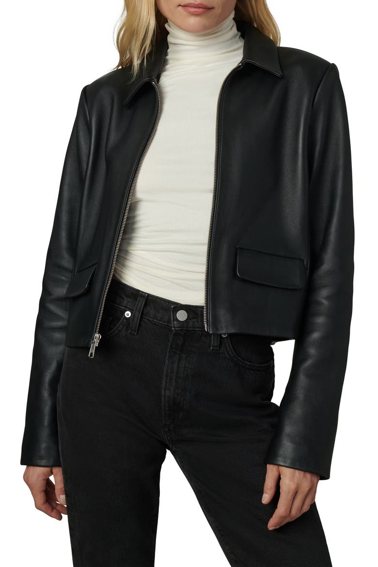 The Dani Michelle Maren Leather Jacket, Main, color, BLACK