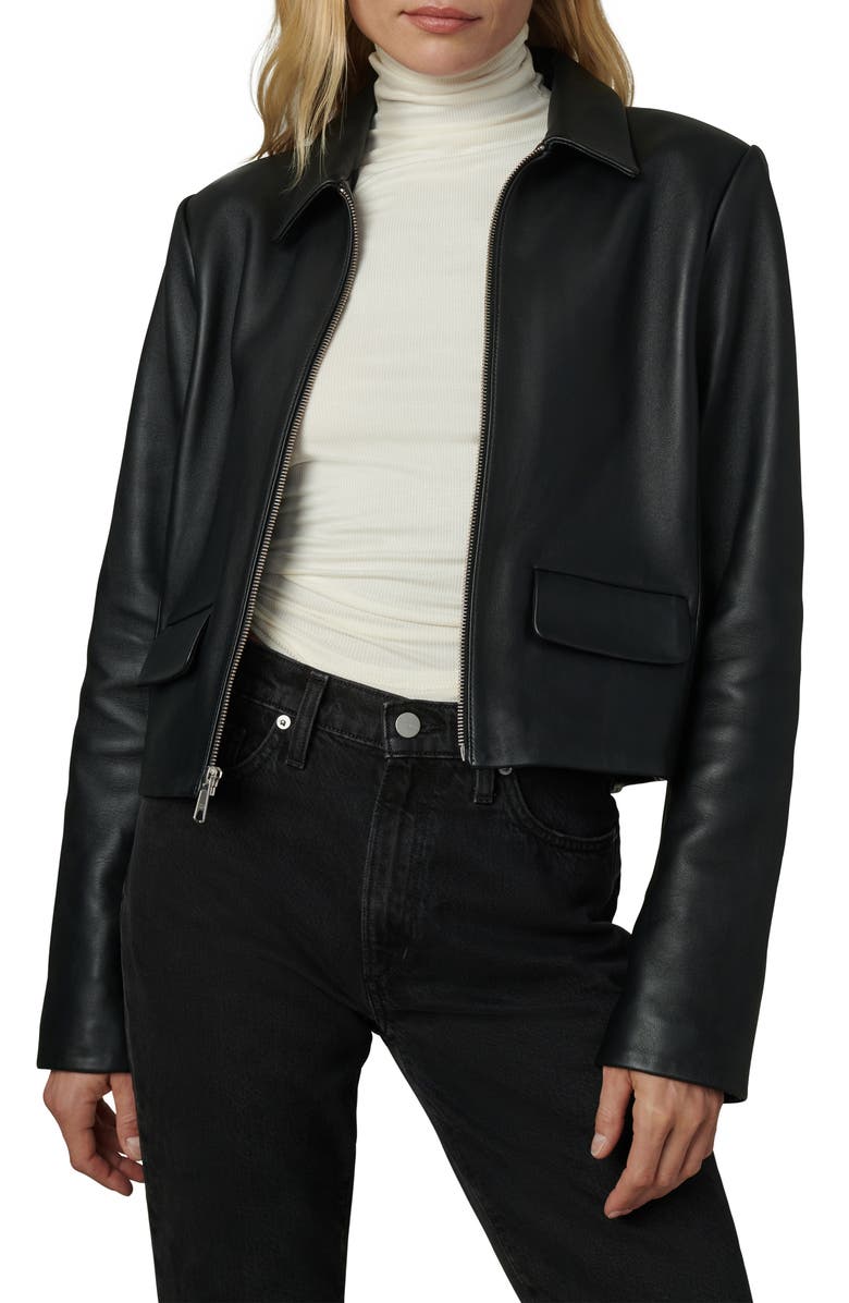 Joe's The Dani Michelle Maren Leather Jacket, Main, color, Black