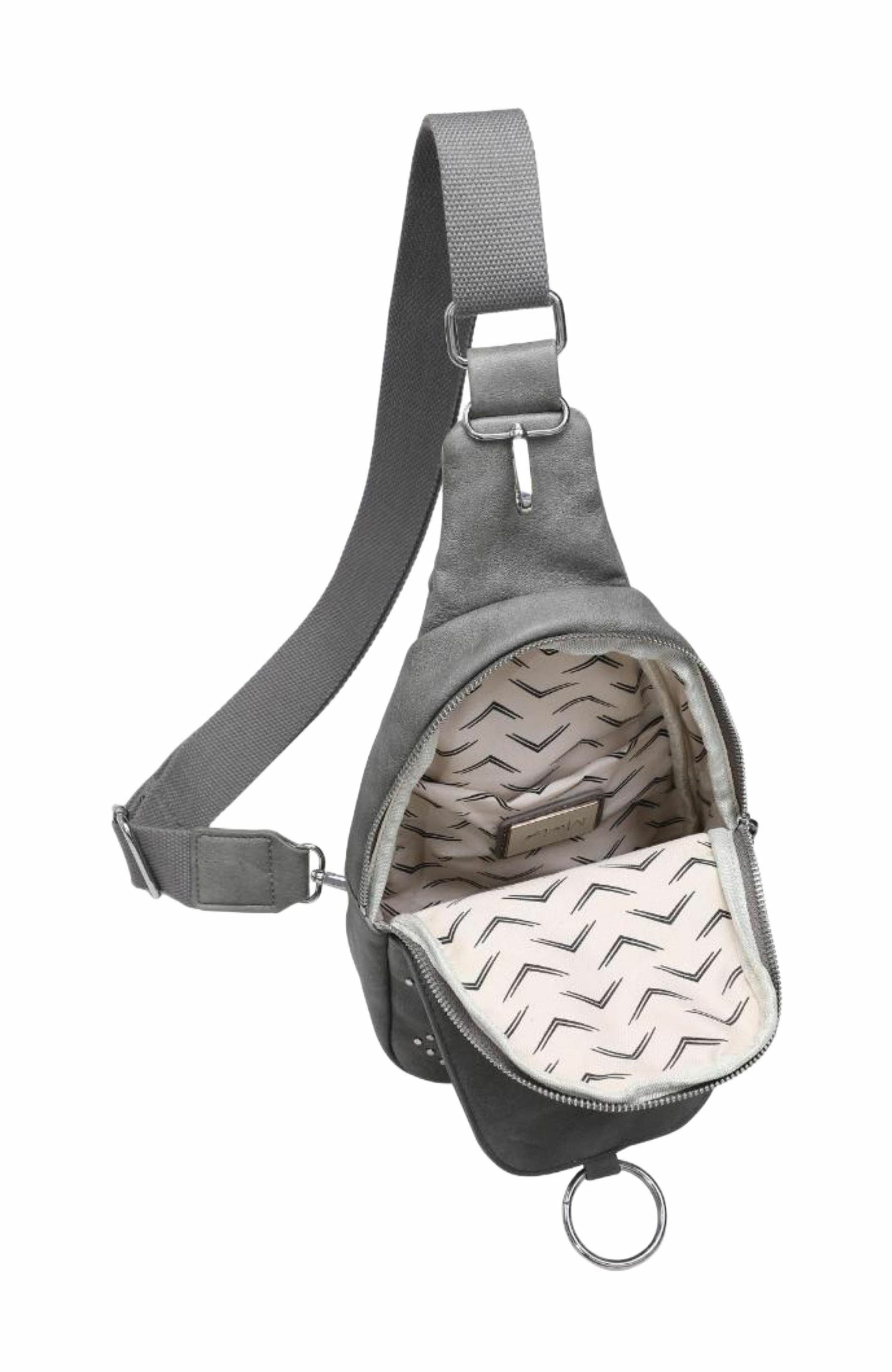 MODA LUXE Regina Studded Sling Backpack, Alternate, color, Grey