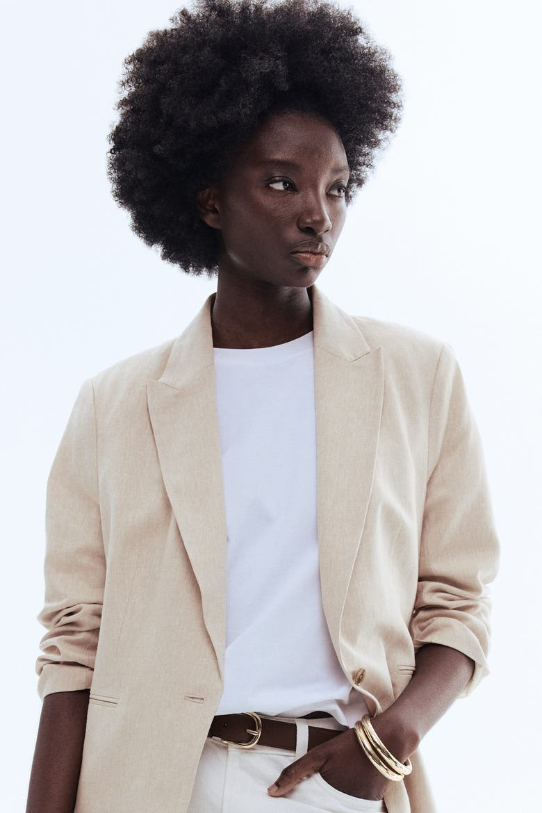 Linen-blend Blazer, Alternate, color, Light beige