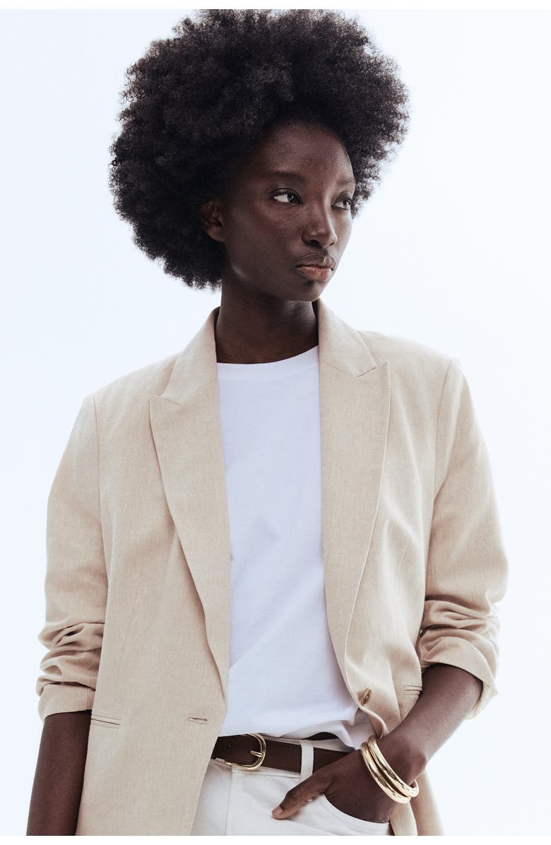 H&M Linen-blend Blazer, Alternate, color, Light Beige