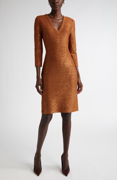 Sequin Metallic V-Neck Knit Dress
