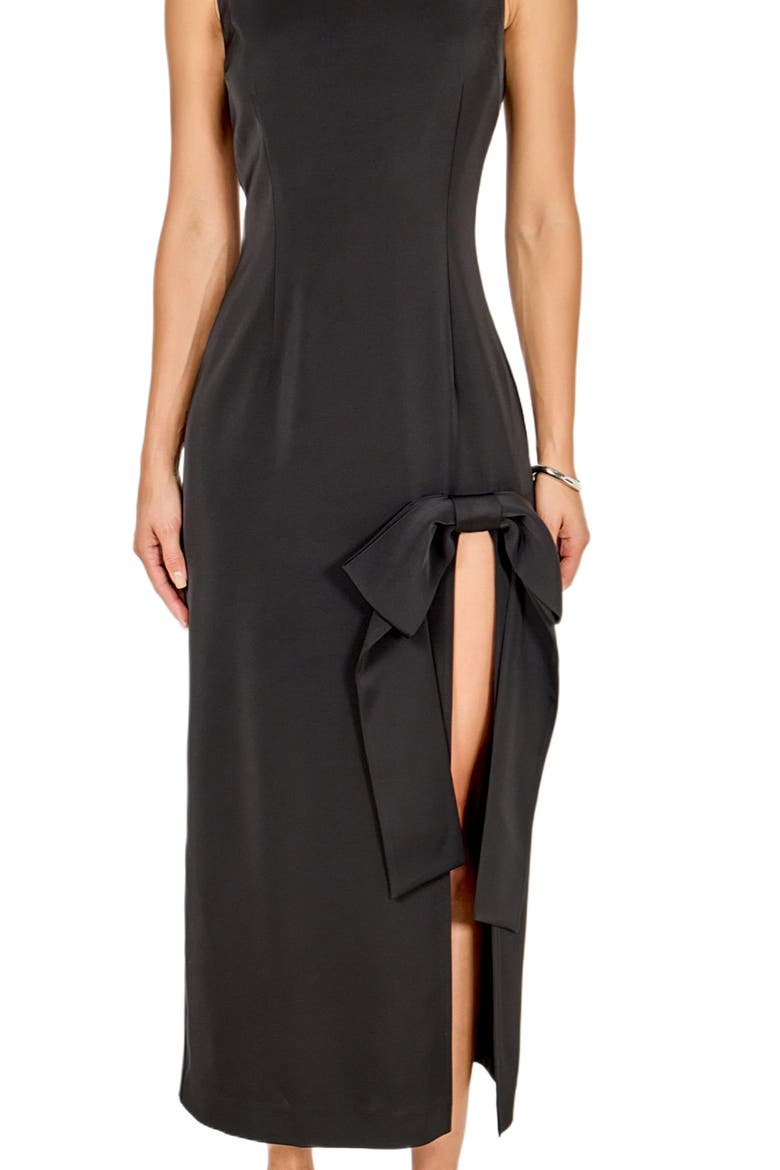 Bow Slit Cocktail Dress, Alternate, color, BLACK