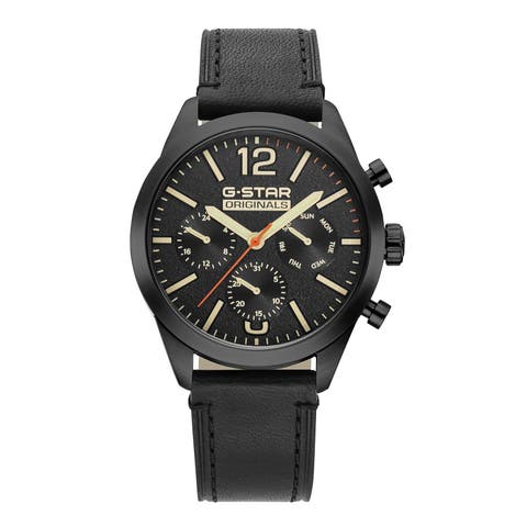 G-star Originals Chronograph - 40mm, Black Dial, Black Stainless Steel, Black Leather Strap Watch