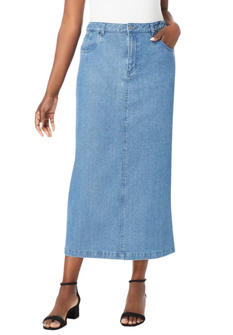 Classic Cotton Denim Midi Skirt (Plus)