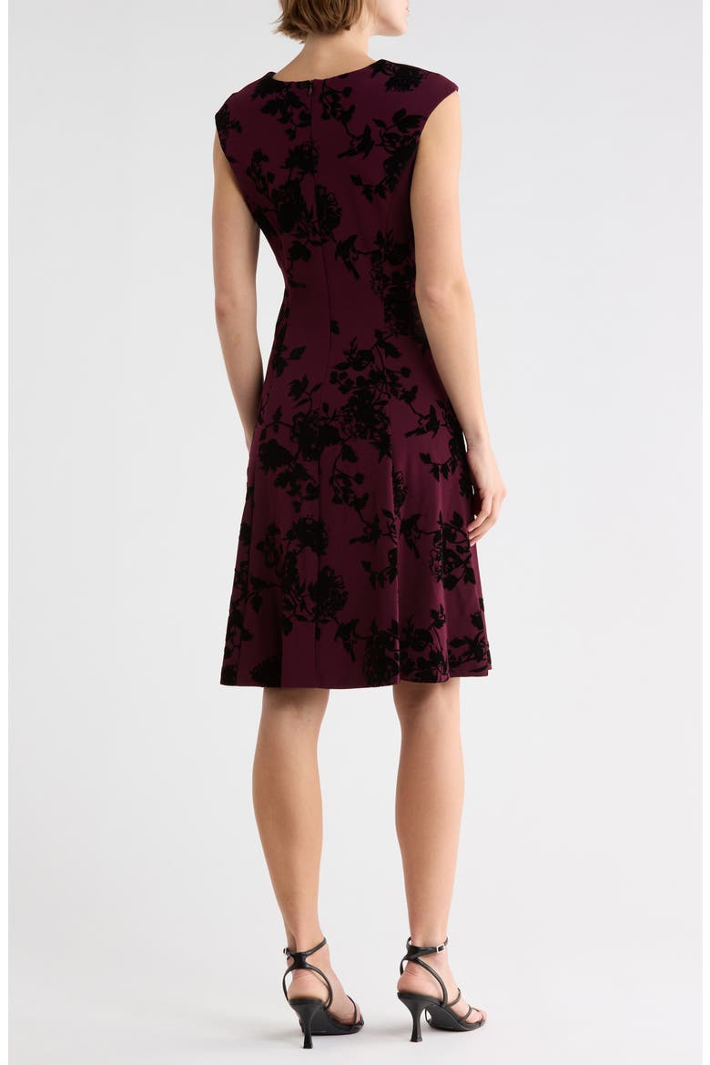 Flocked Crepe A-Line Dress, Alternate, color, BORDEAUX