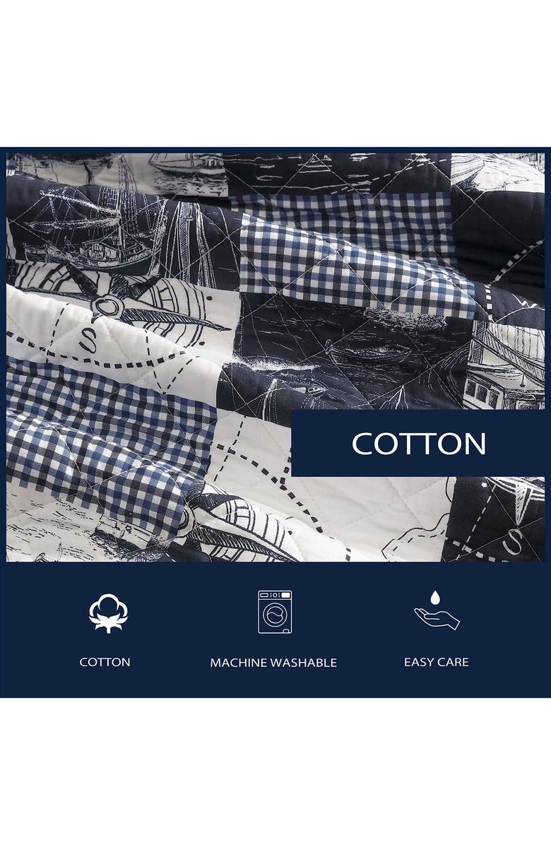 Nautica Sailors Patchwork Reversible Quilt Set, Alternate, color, Captain's Blue