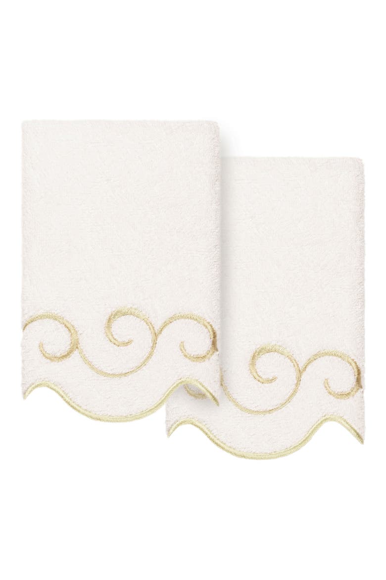 2-Piece Simplicity Embroidered Turkish Cotton Fingertip Towel Set, Main, color, WHITE/ BEIGE