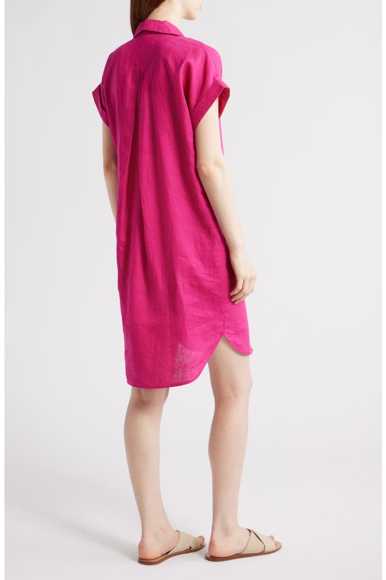 Cuff Sleeve Organic Linen Shift Dress, Alternate, color, FUCHSIA
