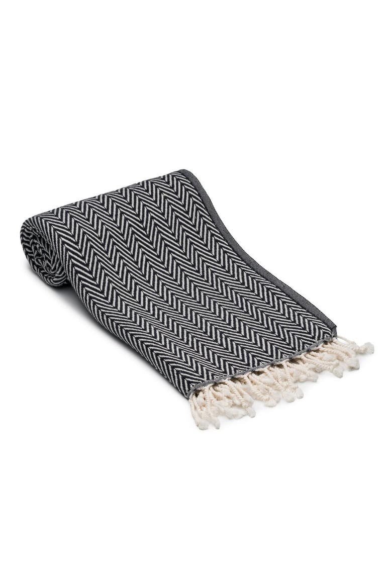 Herringbone Turkish Cotton Bath Towel, Main, color, Black