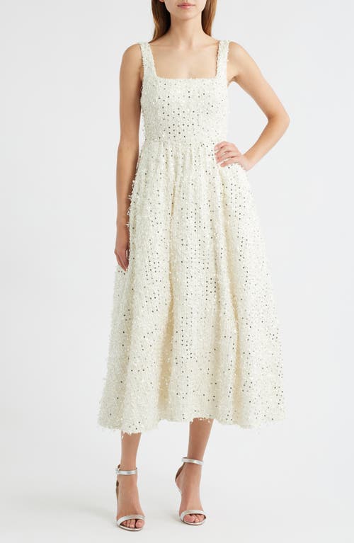 Sonya Moda Valentino Sequin Tweed Midi Dress In White