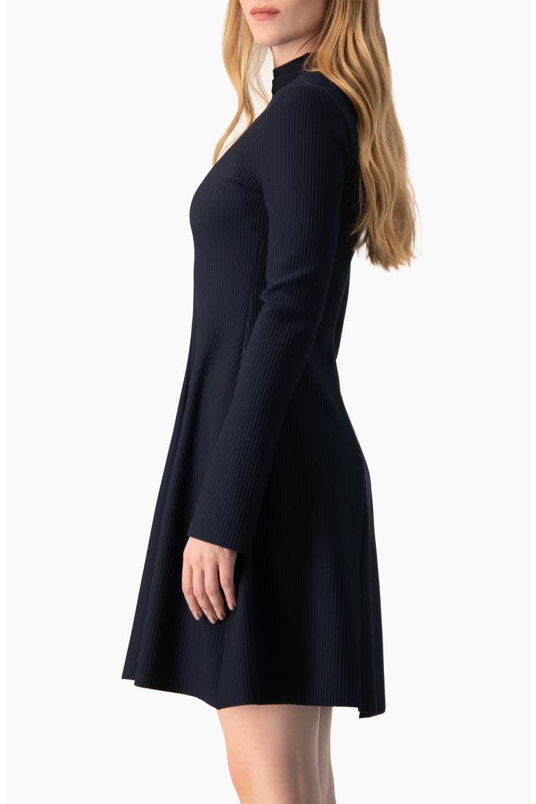 Boat-Neck Long Sleeve A-Line Dress, Alternate, color, Navy Blue