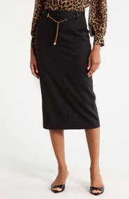 Veronica Beard Hoffman Belted Wool Blend Midi Skirt