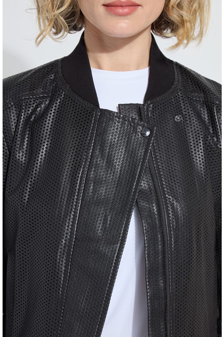 Millicent Perforated Faux Leather Bomber Jacket, Alternate, color, BLACK