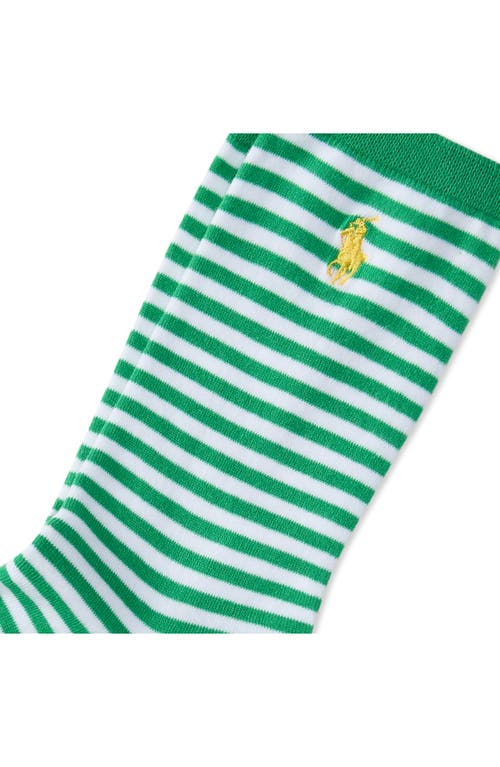 Shop Polo Ralph Lauren Spring Even Stripe Cotton Blend Crew Socks In Green