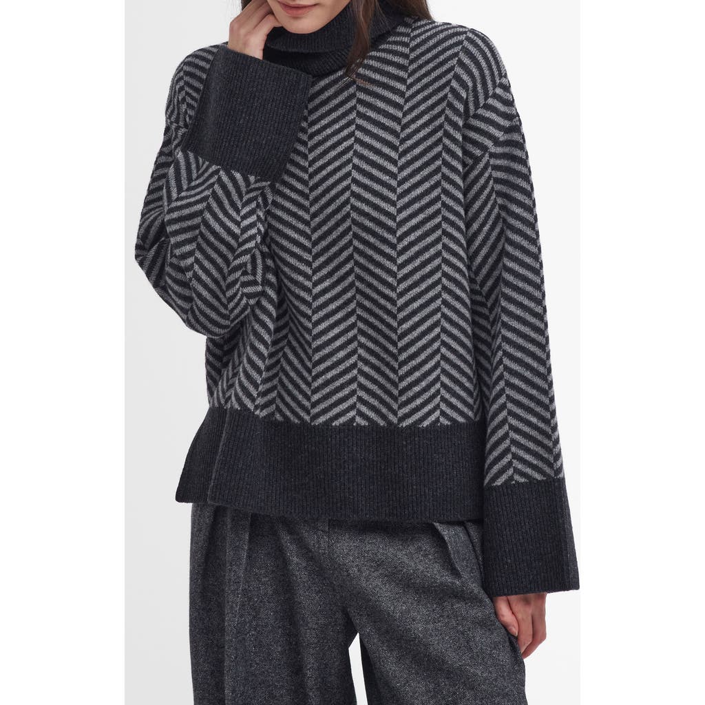 Barbour Aubrey Chevron Stitch Wool Blend Cowl Neck Sweater In Gray