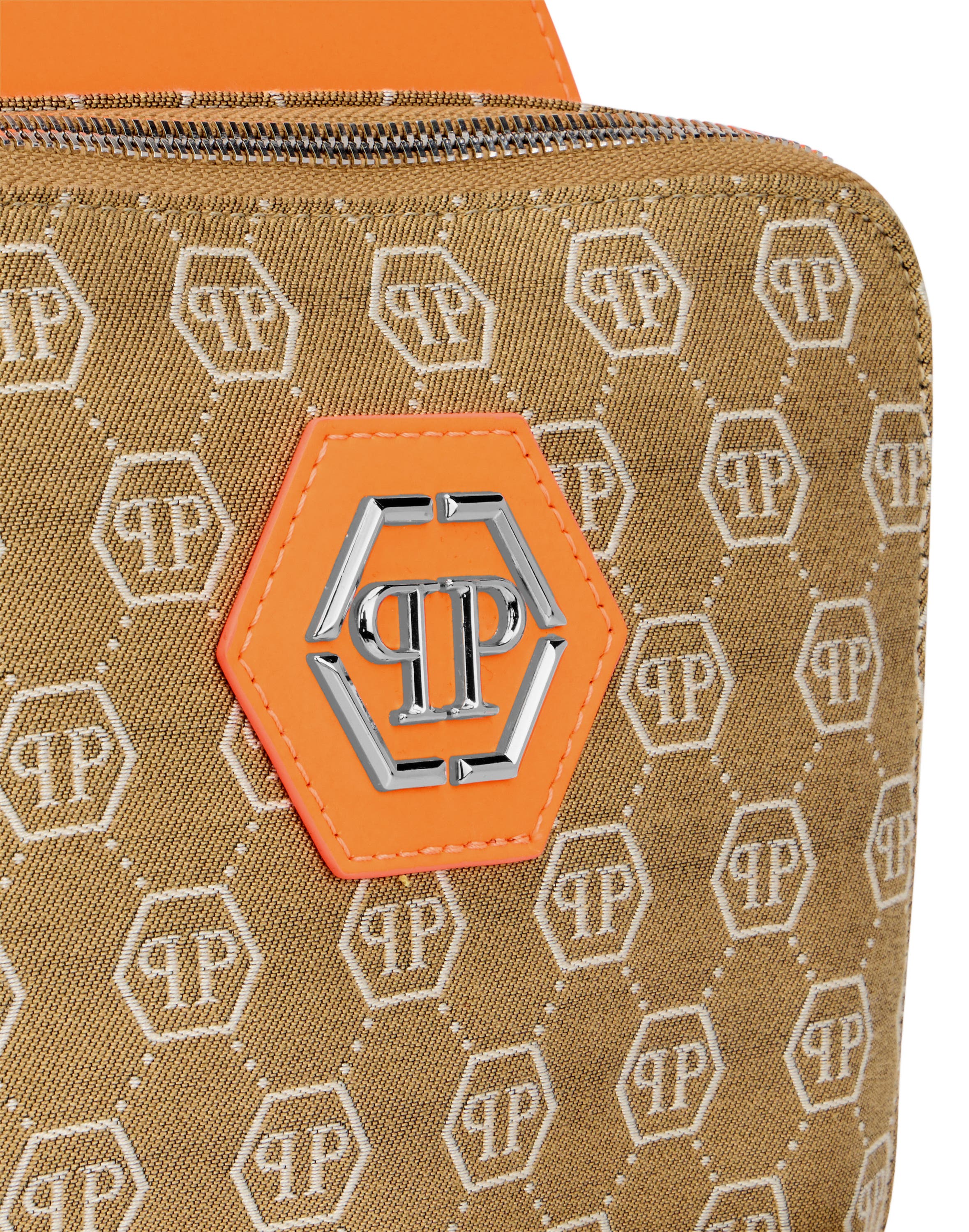 Cross Body Bag Jacquard Monogram Men, Alternate, color, beige/orange