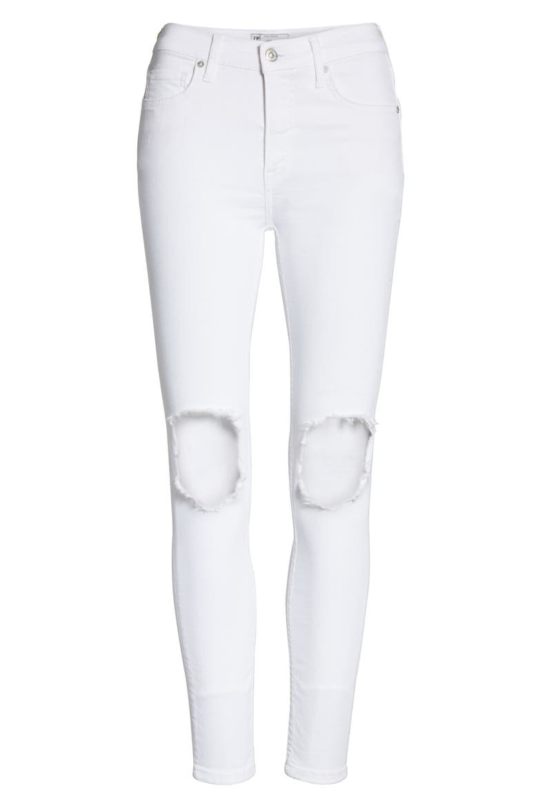We the Free by Free People High Waist Busted Knee Skinny Jeans, Alternate, color, WHITE