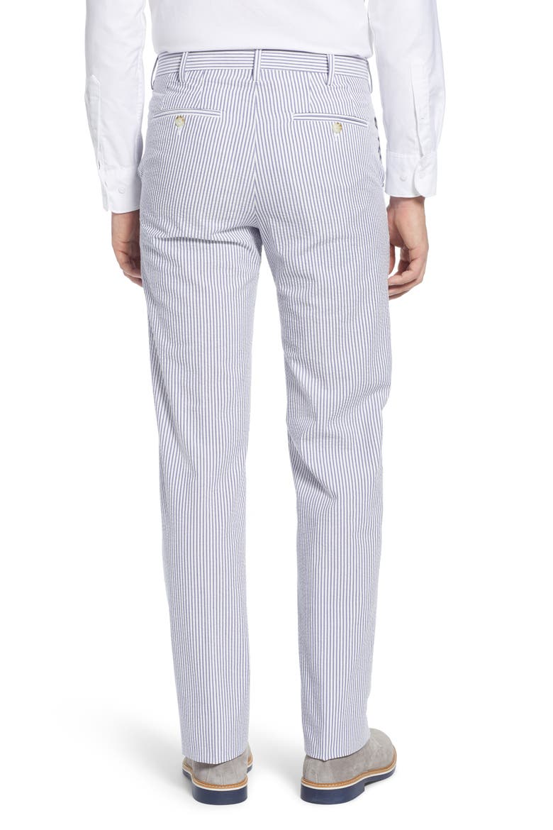 Flat Front Stripe Cotton Seersucker Pants, Alternate, color, BLUE