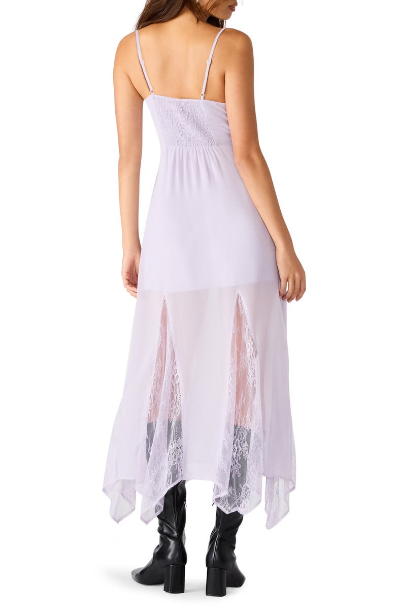 Steve Madden Delia Lace Trim Satin Midi Dress, Alternate, color, Lilac