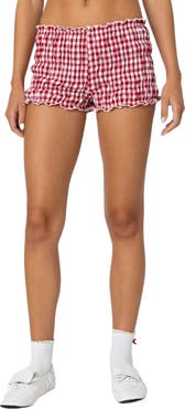 EDIKTED Gingham Shirred Microshorts | Nordstrom
