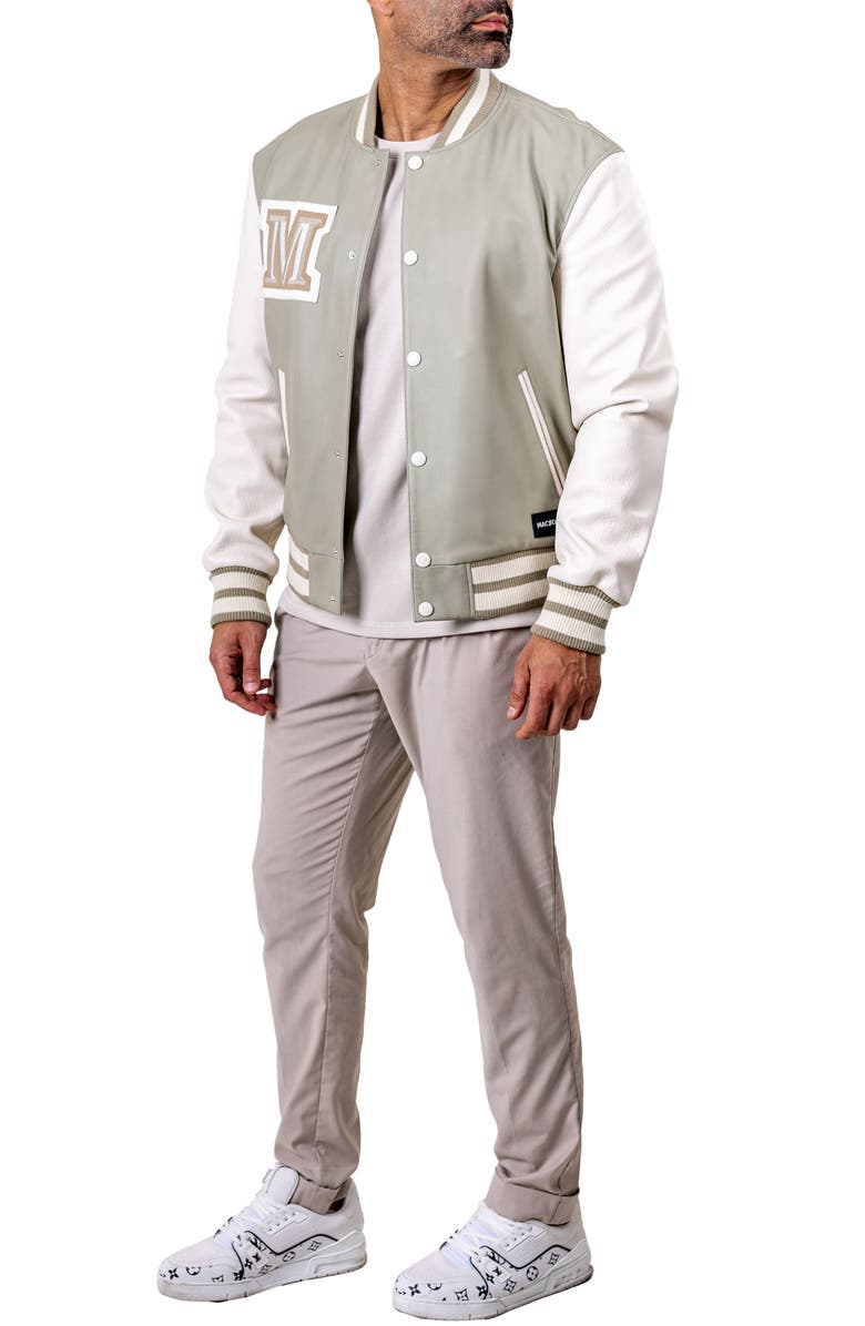 Maceoo Ascension Lambskin Leather Varsity Jacket, Alternate, color, Green