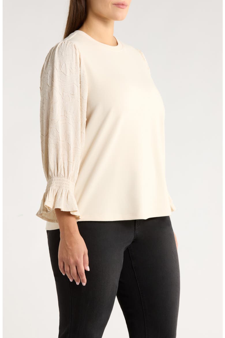 Mixed Media Smocked Sleeve Top(Plus), Alternate, color, ECRU