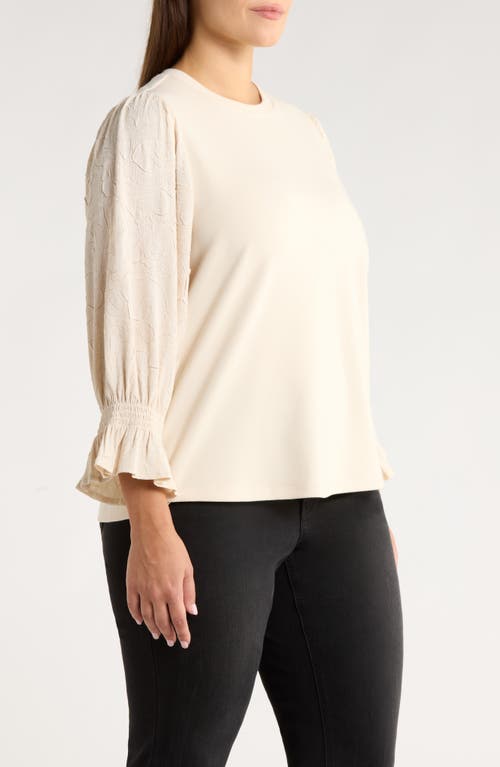 Wit & Wisdom Mixed Media Smocked Sleeve Top In Neutral