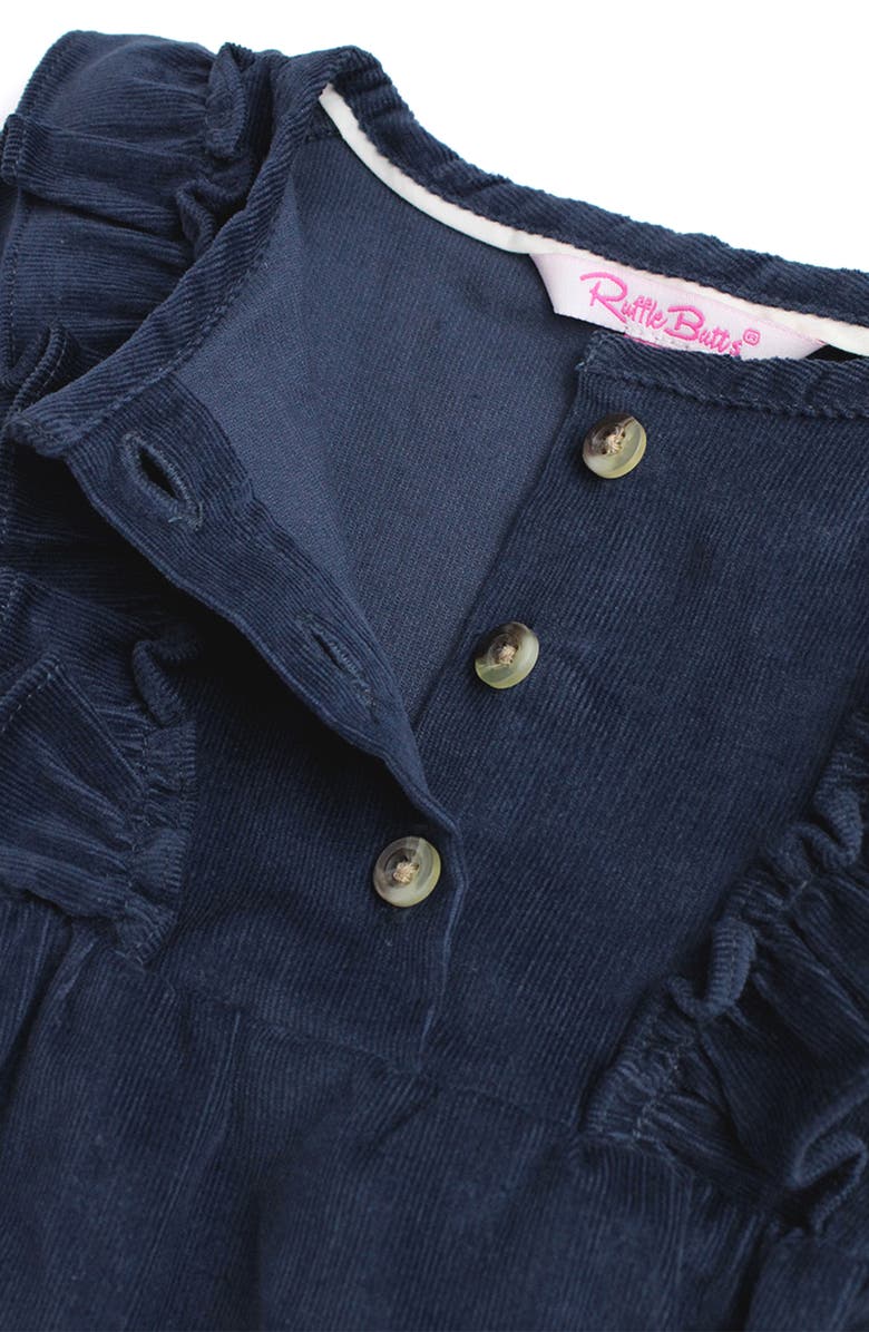 RuffleButts Ruffle Stretch Corduroy Romper & Rib Footless Tights Set, Alternate, color, 