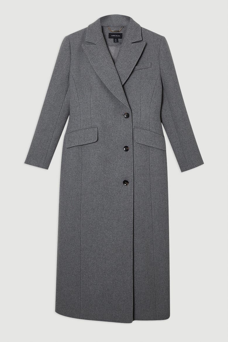 Wool Blend Tailored Fitted Maxi Coat, Alternate, color, Grey Marl