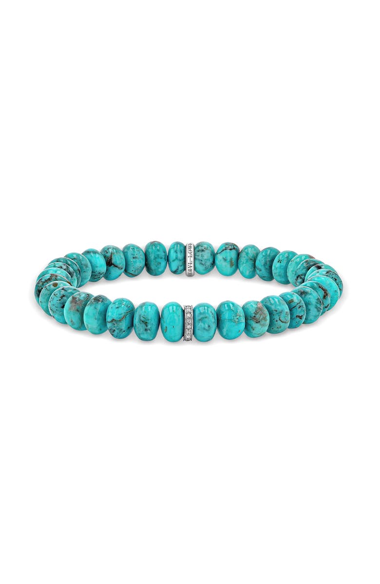 Sheryl Lowe Turquoise 8mm Bead Bracelelt with Diamond Rondelle, Main, color, Turquoise / Sterling Silver