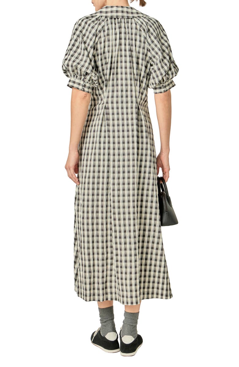 English Factory Gingham Puff Sleeve Seersucker Shirtdress, Alternate, color, Black