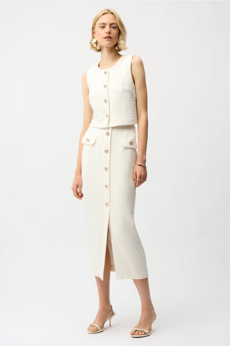 Bouclé Pencil Skirt With Gold Buttons, Alternate, color, Off-White