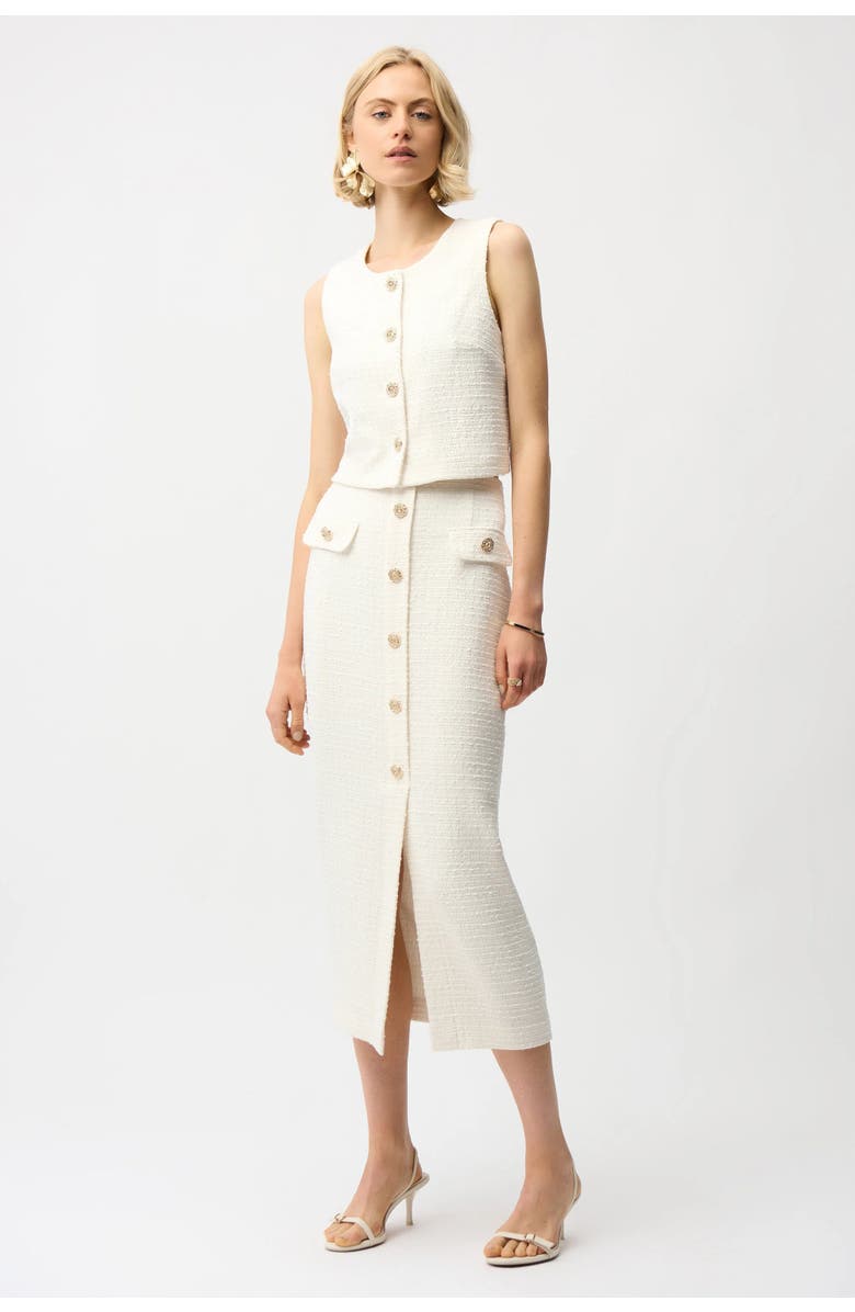 Joseph Ribkoff Bouclé Pencil Skirt With Gold Buttons, Alternate, color, Off-White