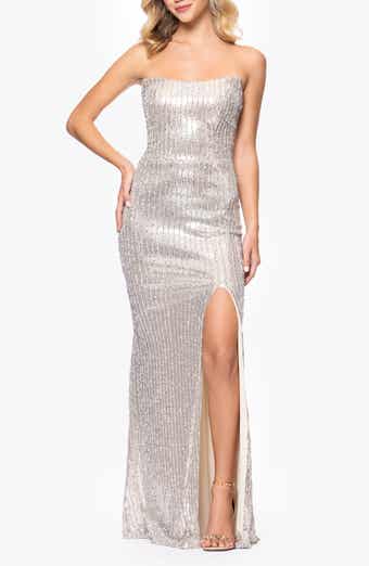 Betsy & Adam Beaded Sequin Strapless Gown